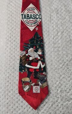 Tabasco Christmas Santa Men's 100% Silk Novelty Tie Red Hot Sauce Holiday